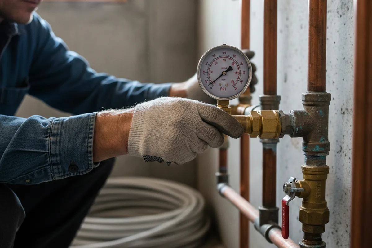 Pressure testing a repaired line during Water Line Repair in La Quinta